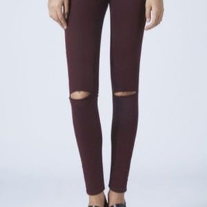 Topshop Burgundy Moto Leigh Skinny Jeans with Rips (Size 28)